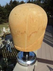   Millinery Balsa Wood Block Skull Head Hat Form w Chrome Stand  