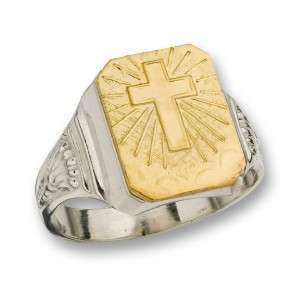 Two Toned Sterling Silver 14kt Gold Insert Ring cross   