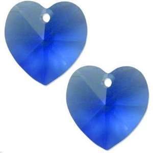  2 Sapphire Swarovski Crystal Heart Pendant 6202 14mm Arts 