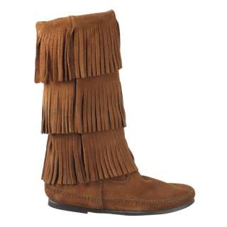   Moccasin Womens Boots Calf Hi 3 Layer Fringe Boot Brown 1632  