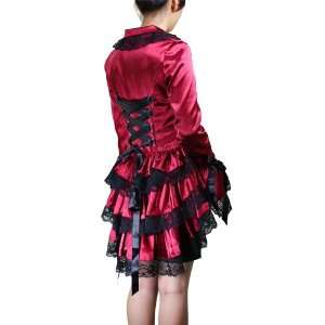  Gothic Victorian Red Tiered Black Lace Burlesque Jacket 