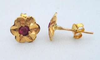 ETHNIC TRIBAL 18 CARAT OLD GOLD EARRING STUD PAIR INDIA  