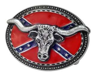 Bull Horns Head Rebel Flag Belt Buckle Western Oval Unique Metal New 