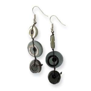    tone Black/Grey Hamba Wood Sequined 2.5in Dangle Earrings Jewelry