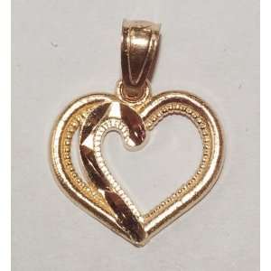    14K Gold Heart Pendant with 3 D Effect on one Side Jewelry
