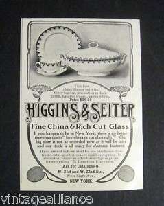 1906 Higgins & Seiter NYC Fine China Dishes Print Ad  