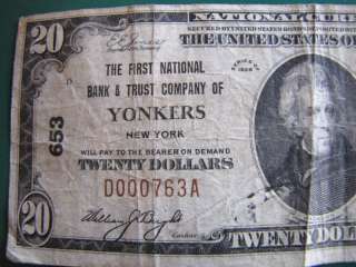   NATIONAL 20 DOLLAR BANKNOTE BILL YONKERS NEW YORK FNB Make an offer