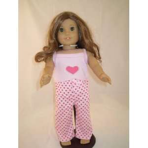  Pink Tank and Heart Print Pajama Pants for 18 Inch Dolls 