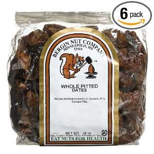 Bergin Nut Company Dates Whole Pitted, 12 Ounce Bag (Pack of 6)