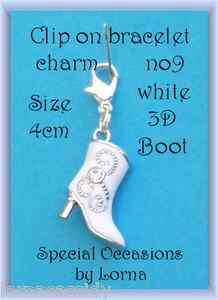 Clip on Charm no9 3D white Cowboy Boot +FREE gift pouch  