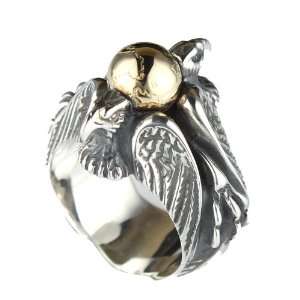  Mens Silver Eagle and Golden Globe Ring (Silver) Jewelry