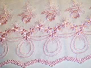 1Y+18X52 PINK EMBROIDERED ORGANZA LOOPS,DAISIES,ROSES,GIRL,DOLL,POLY 