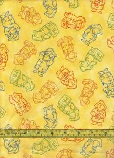 Yellow Paddington Bear Drawings Cotton Fabric off bolt  