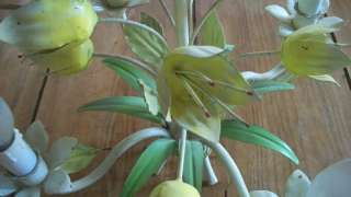   Vintage French 1960 Tole Chandelier Light Toleware Yellow Tulips