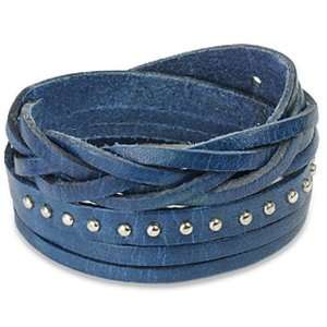  Blue Multi strip Braided and Studded Strap Bracelet 