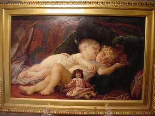 Superb Baby & Child With Doll Oil Painting Virgilio Tojetti 89 Italian 