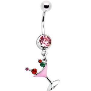  Pink Gem Martini Belly Ring Jewelry