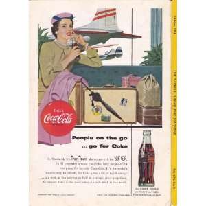 1954 Coca Cola Ad Lady in Airport World Travelers Drink Coke Original 