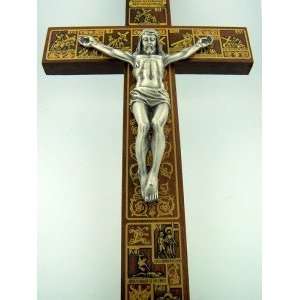  Large Wood Wall Hanging Crucifix Stations of the Cross 