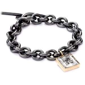    18K Gold and Oxidized Silver Diamond Charm Link Bracelet Jewelry