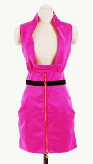 Megan Fox Hot Pink Tuxedo Zip Up Pintuck Satin Dress S  
