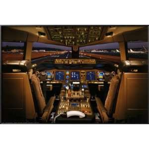 Boeing 777 200 Flight Deck Lamina Framed Poster Print, 37x25  