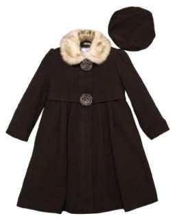   Winter Wool Princess Coat with Rosettes and Matching Beret Clothing
