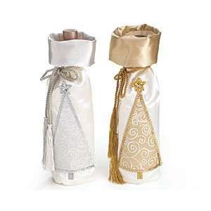   and Gold Holiday Satin Metallic Wine Bottle Gift Bags   Set of 2