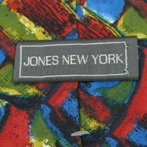 2826 JONES NEW YORK ABSTRACT RED BLUE OLIVE YELLOW Silk Men Neck Tie 