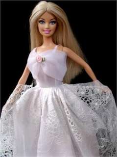 New HOT Vintage Handmade White Party Clothes Fashion Dress for Barbie 