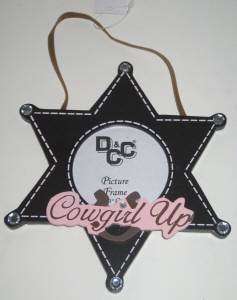   Cowgirl Up Hanging Star Shape Photo Frame Holds 3x3 Photo Wood NWT