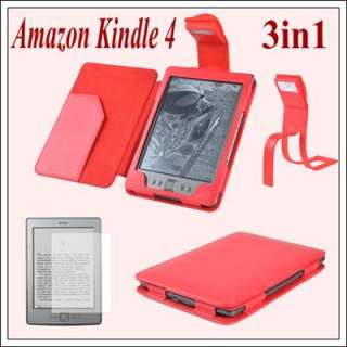 3in1 Red Leather Case Cover With Reading Light+Free Film for  
