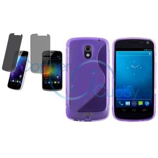 Purple TPU Gel S Shape Case+Privacy Protector for Samsung Galaxy Nexus 