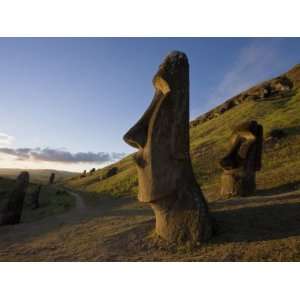  Giant Monolithic Stone Moai Statues at Rano Raraku, Rapa 