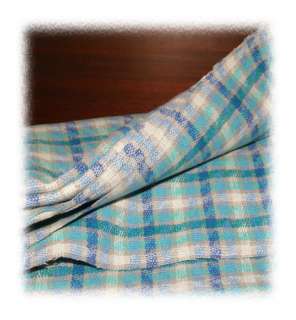 LOT 1+ Yards Vintage Soft Cotton Blen Aqua Plaid Fabric  