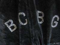 BCBG Maxazria Black Velour Crystal Logo Lounge Pants L  
