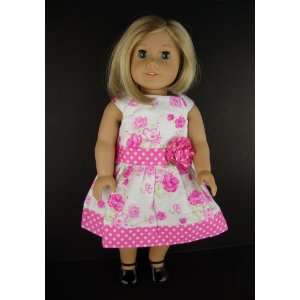  White Party Dress with Pink Tea Roses and Polka Dots 
