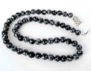 SPECTACULAR BLACK SNOWFLAKE OBSIDIAN BEADS SILVER ARTISAN NECKLACE 18 