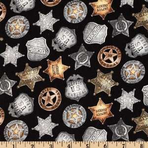 44 Wide The Real McCoy Sheriff Badges Black Fabric By The Yard