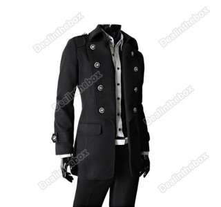 Mens Style Woolen Blends Double breasted Parka coat overcoat 3 color 