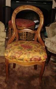 ANTIQUE PARLOR CHAIR UPHOLSTERED CUSHION SEAT BALLOON BACK  