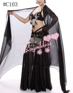 belly dance black 3 pics costume 36D/38D bra&skirt belt  