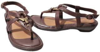 Nurture Brown or Gold Leather Bridle Thong Sandals Womens Shoes Medium 