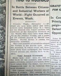 EVERETT MASSACRE Washington WA (IWW) 1916 Old Newspaper  