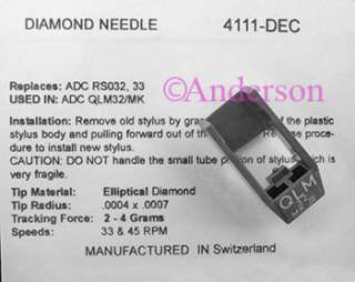 ADC Needle QLM 32 MK III Pfanstiehl 4111 DEC  