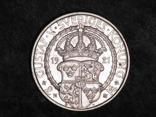 SWEDEN 1921W 2 Kronor 400th Anniversary of Political Liberty Silver 