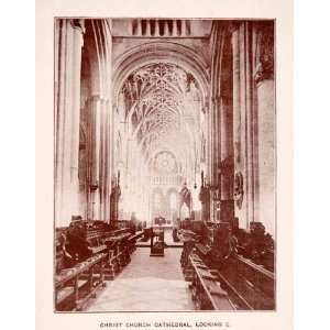 1900 Print Christ Church Cathedral Fan Vault Rose Pews Oxford Gothic 