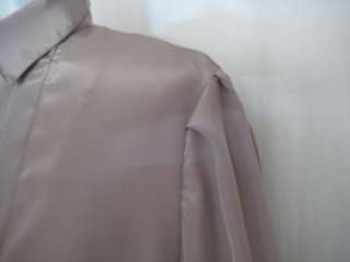 Vintage Taupe Silky Satin Pleat Blouse Shirt Top 8 40B  