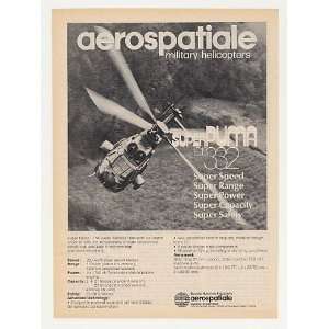  1982 Aerospatiale Super Puma Helicopter Photo Print Ad 