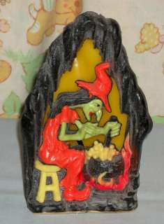 vintage Halloween GURLEY CANDLE witch with cauldron in house  
